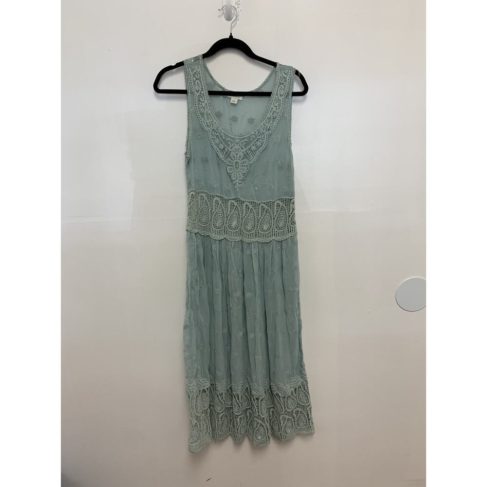 Sleeveless Embroidered Midi Dress in Sage Green